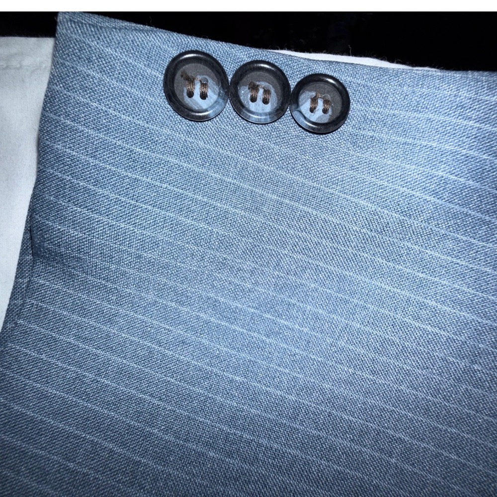Richard Thomas Mens Blue Pinstripe Blazer Made USA Two Button‎ No Size Tag - Picture 4 of 11